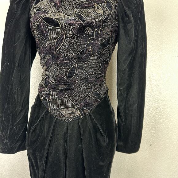 Vintage Jessica McClintock Dress Women Size 4 Black Velvet Metallic Formal Party - Picture 8 of 15